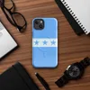 Glossy Seven Stars Sky Blue MagSafe Tough Case for iPhone — seven blue five-pointed stars on a white horizontal band flanked