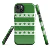 Glossy Green Stars and Stripes MagSafe Tough Case for iPhone — alternating deep forest green and soft mint horizontal