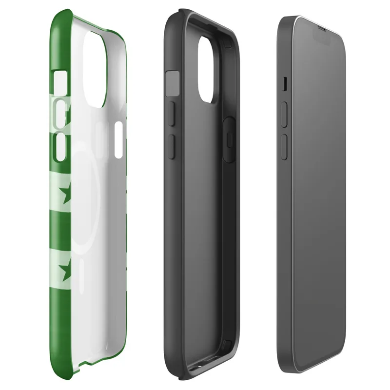 Glossy Green Stars and Stripes MagSafe Tough Case for iPhone — alternating deep forest green and soft mint horizontal