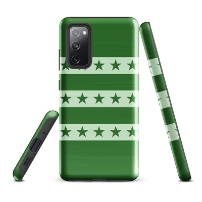 rows of dark green five-pointed stars on pale sage horizontal stripes over a rich forest green background on Glossy Green Star Stripes Tough Case for Samsung - default - Front view