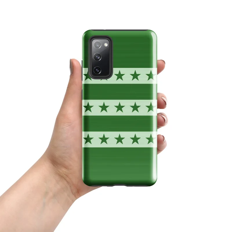 Glossy Green Star Stripes Tough Case for Samsung — rows of dark green five-pointed stars on pale sage horizontal stripes