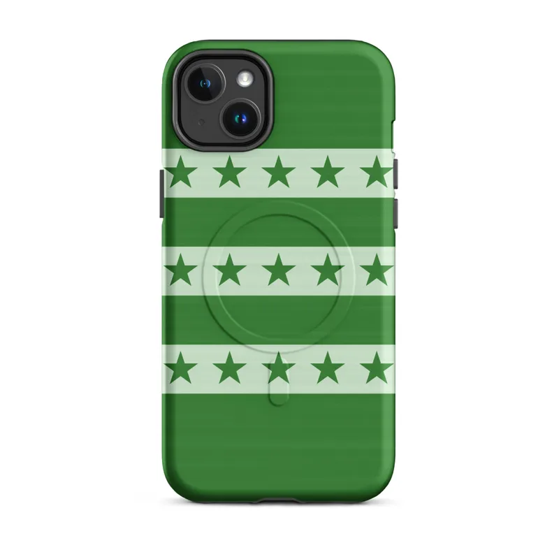 Matte Green Stars and Stripes MagSafe Tough Case for iPhone — alternating deep forest green and soft mint horizontal stripes