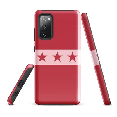 seven dark red five-pointed stars in a horizontal row across a soft pink stripe, bordered above and below by solid crimson red on Glossy Red Star Band Tough Case for Samsung - default - Front view