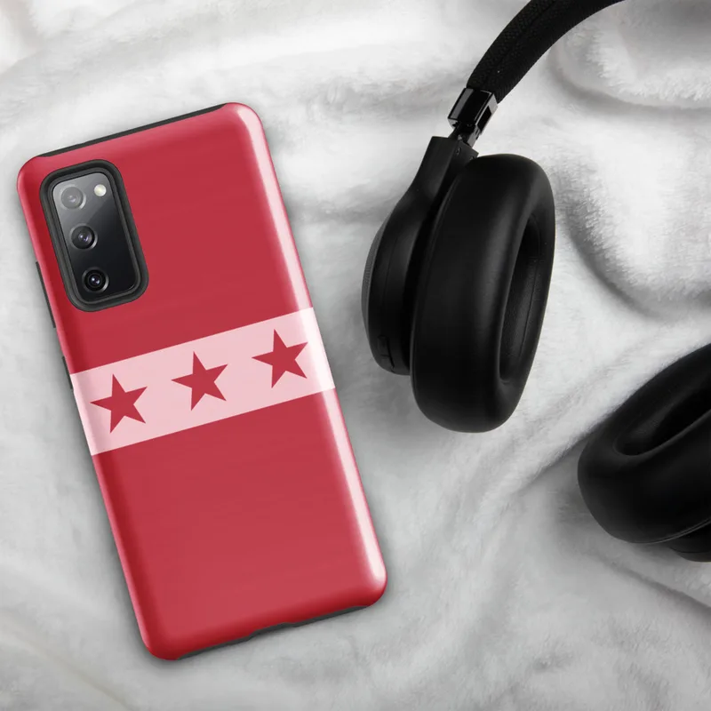 Glossy Red Star Band Tough Case for Samsung — seven dark red five-pointed stars in a horizontal row across a soft pink