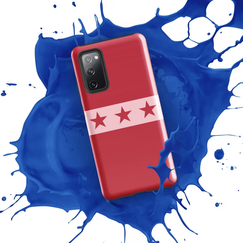 Glossy Red Star Band Tough Case for Samsung — seven dark red five-pointed stars in a horizontal row across a soft pink