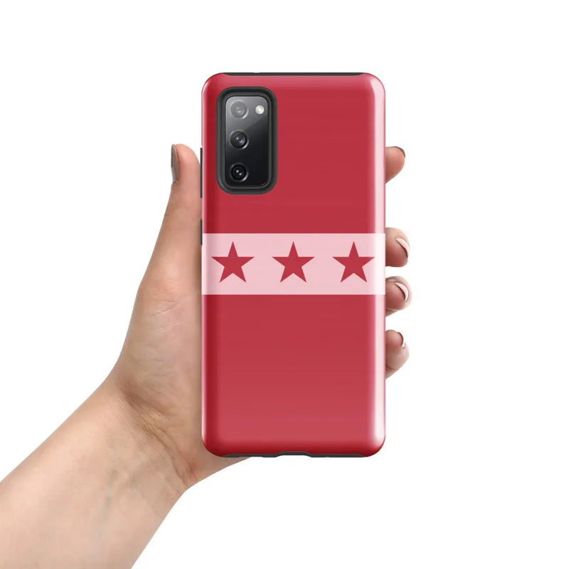 Glossy Red Star Band Tough Case for Samsung — seven dark red five-pointed stars in a horizontal row across a soft pink