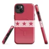 Glossy Red Star Band MagSafe Tough Case for iPhone — row of seven dark crimson five-pointed stars on a pale pink horizontal