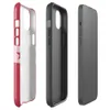 Glossy Red Star Band MagSafe Tough Case for iPhone — row of seven dark crimson five-pointed stars on a pale pink horizontal