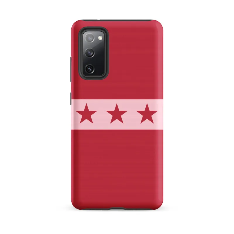 Matte Red Star Band Tough Case for Samsung — seven dark red five-pointed stars in a horizontal row across a soft pink
