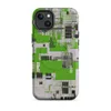 Matte Circuit City Digital Camo MagSafe Tough Case for iPhone — aerial-view circuit board cityscape with vivid green grids