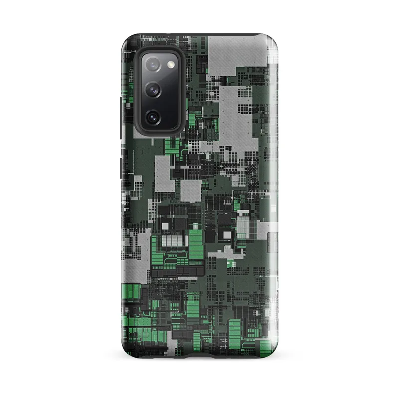 Glossy Circuit City Camo Tough Case for Samsung — dense overhead grid of interlocking industrial structures in forest green
