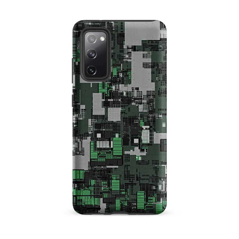 Matte Circuit City Camo Tough Case for Samsung — dense overhead grid of interlocking industrial structures in forest green