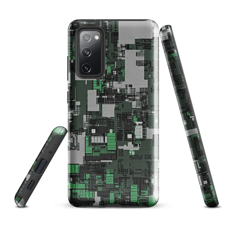 Glossy Circuit City Camo Tough Case for Samsung — dense overhead grid of interlocking industrial structures in forest green