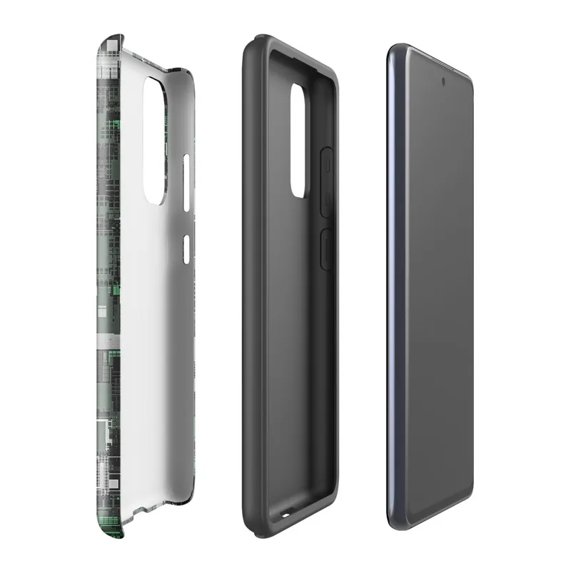 Glossy Circuit City Camo Tough Case for Samsung — dense overhead grid of interlocking industrial structures in forest green