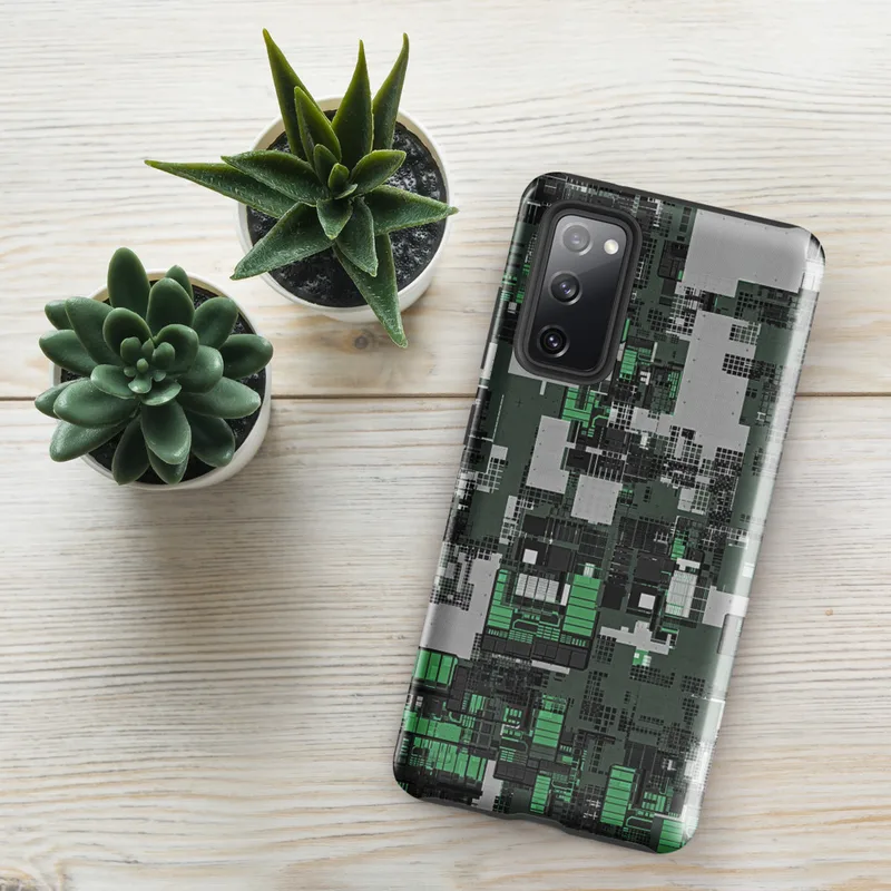 Glossy Circuit City Camo Tough Case for Samsung — dense overhead grid of interlocking industrial structures in forest green