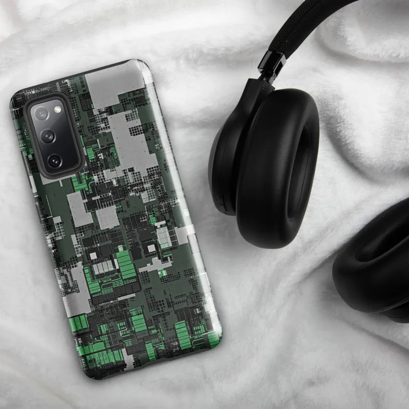 Glossy Circuit City Camo Tough Case for Samsung — dense overhead grid of interlocking industrial structures in forest green