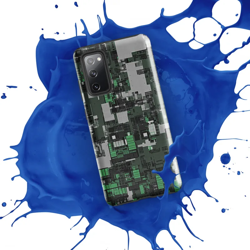 Glossy Circuit City Camo Tough Case for Samsung — dense overhead grid of interlocking industrial structures in forest green