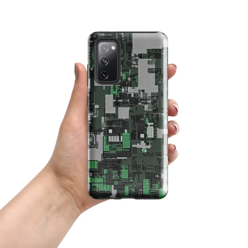 Glossy Circuit City Camo Tough Case for Samsung — dense overhead grid of interlocking industrial structures in forest green