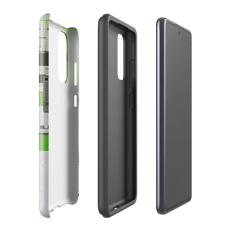 Glossy Circuit City Digital Camo Tough Case for Samsung — aerial city grid of electric green, white, and charcoal black
