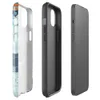 Glossy Circuit City Tech Camo MagSafe Tough Case for iPhone — dense circuit board pattern with layered cyan, navy