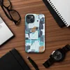 Glossy Circuit City Tech Camo MagSafe Tough Case for iPhone — dense circuit board pattern with layered cyan, navy
