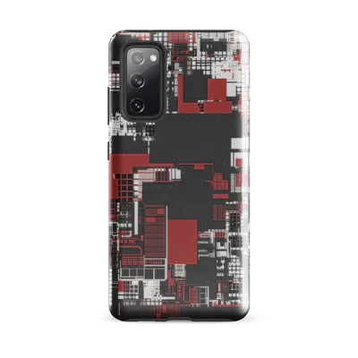overhead urban grid map abstraction in deep red, white, and charcoal with overlapping rectangular architectural layers on Glossy Grid City Chaos Tough Case for Samsung - default - Front view