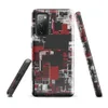 Glossy Grid City Chaos Tough Case for Samsung — overhead urban grid map abstraction in deep red, white, and charcoal