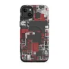 Matte Circuit City Chaos MagSafe Tough Case for iPhone — aerial city grid abstraction in deep crimson, white, and charcoal