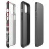 Glossy Circuit City Chaos MagSafe Tough Case for iPhone — aerial city grid abstraction in deep crimson, white, and charcoal