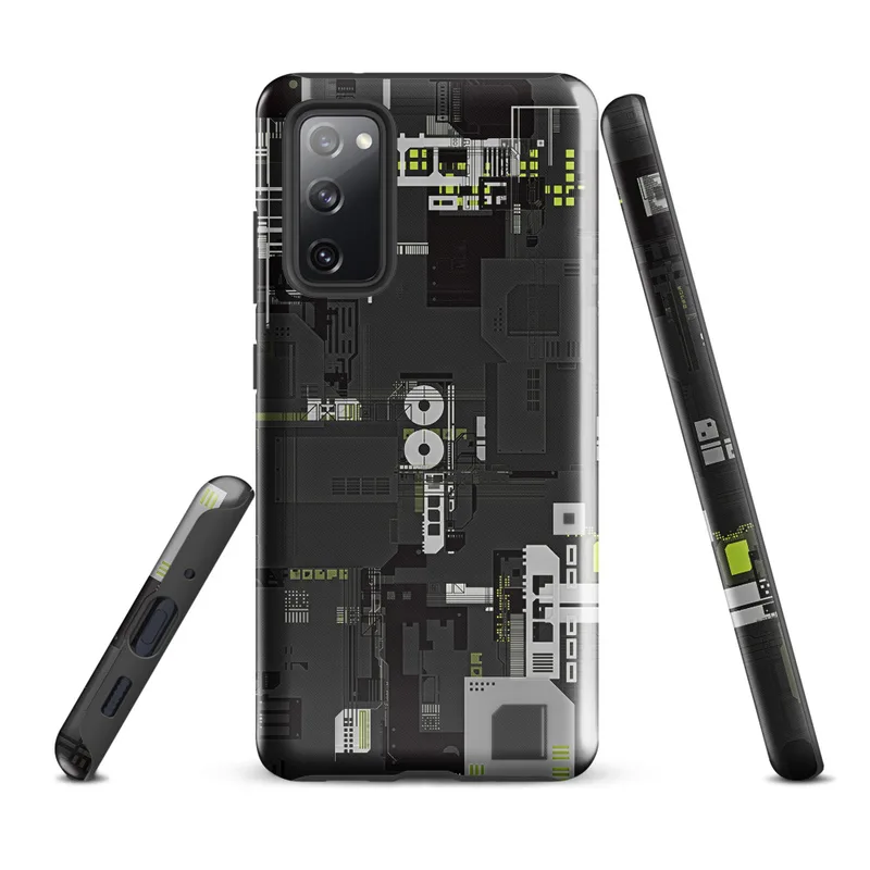 Glossy Circuit City Tough Case for Samsung — dense overhead schematic of industrial machinery and circuit pathways