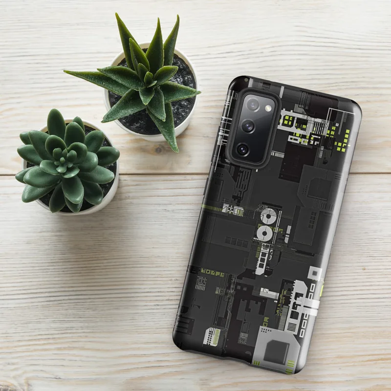 Glossy Circuit City Tough Case for Samsung — dense overhead schematic of industrial machinery and circuit pathways