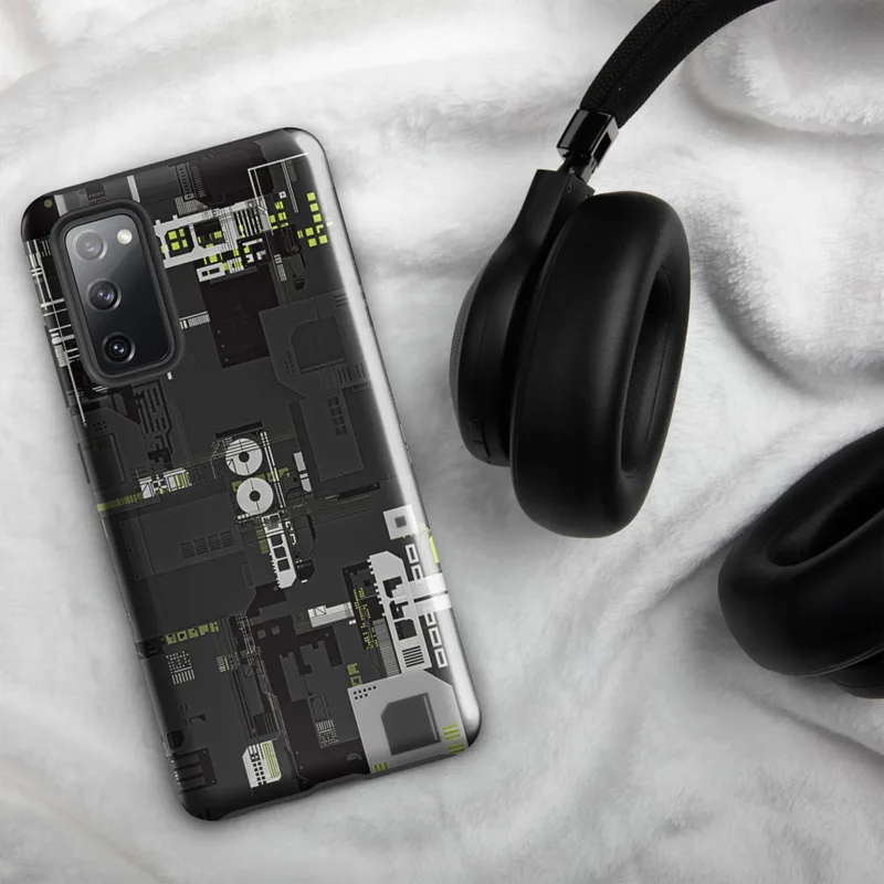 Glossy Circuit City Tough Case for Samsung — dense overhead schematic of industrial machinery and circuit pathways
