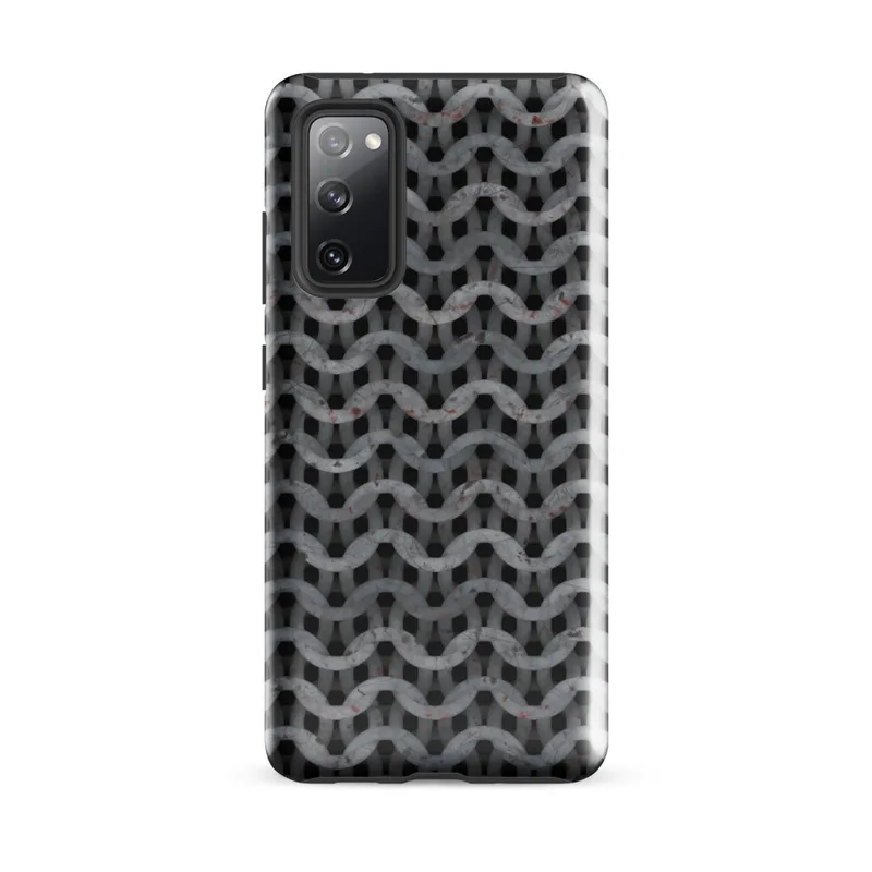 Glossy Iron Chain Armor Tough Case for Samsung — close-up pattern of interlocking steel chain mail rings with rust spots