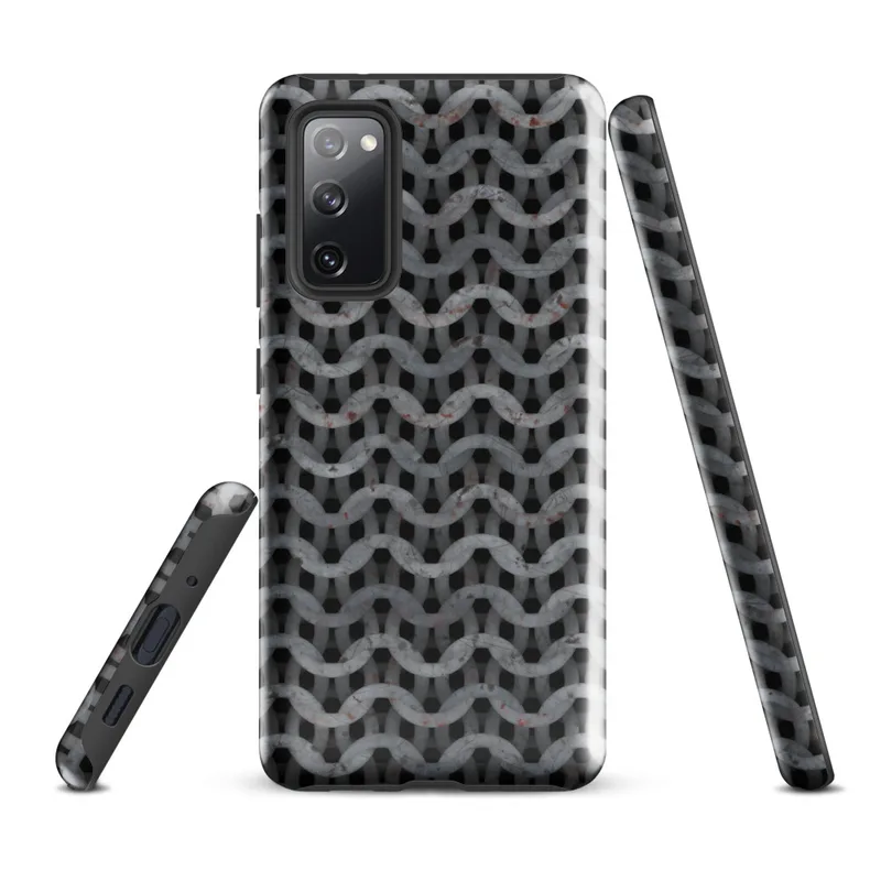 Glossy Iron Chain Armor Tough Case for Samsung — close-up pattern of interlocking steel chain mail rings with rust spots
