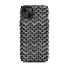 Matte Iron Weave Armor MagSafe Tough Case for iPhone — close-up chainmail armor pattern in weathered grey steel with rust