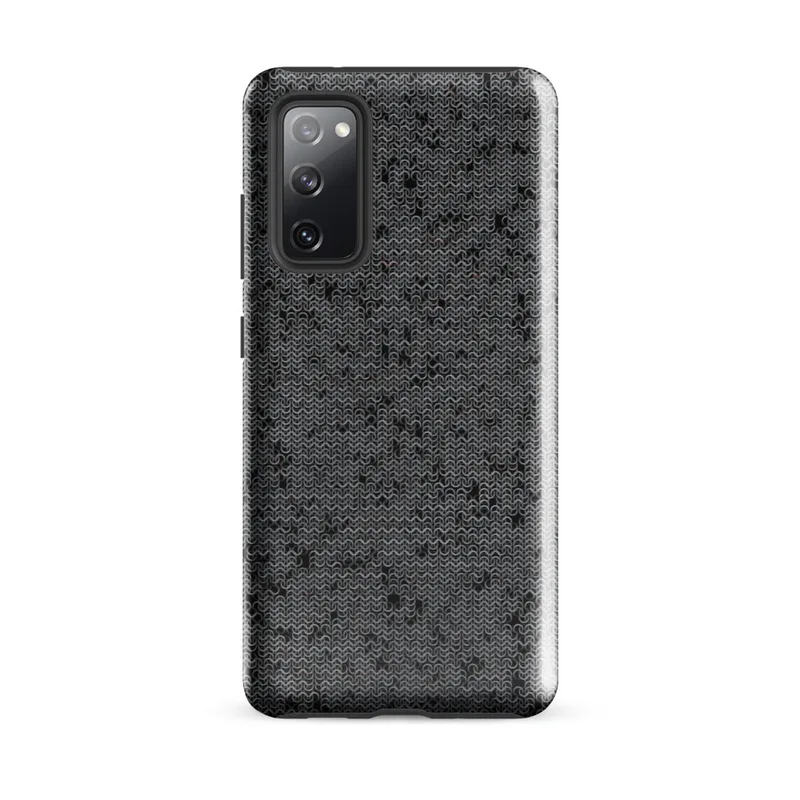 Glossy Dark Chain Mail Armor Tough Case for Samsung — close-up chain mail armor pattern in deep charcoal and steel grey