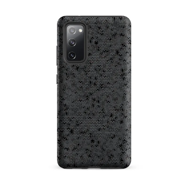 Matte Dark Chain Mail Armor Tough Case for Samsung — close-up chain mail armor pattern in deep charcoal and steel grey
