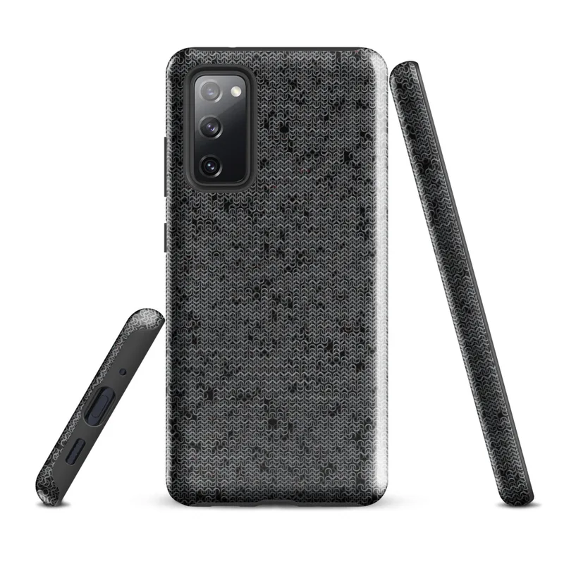 Glossy Dark Chain Mail Armor Tough Case for Samsung — close-up chain mail armor pattern in deep charcoal and steel grey
