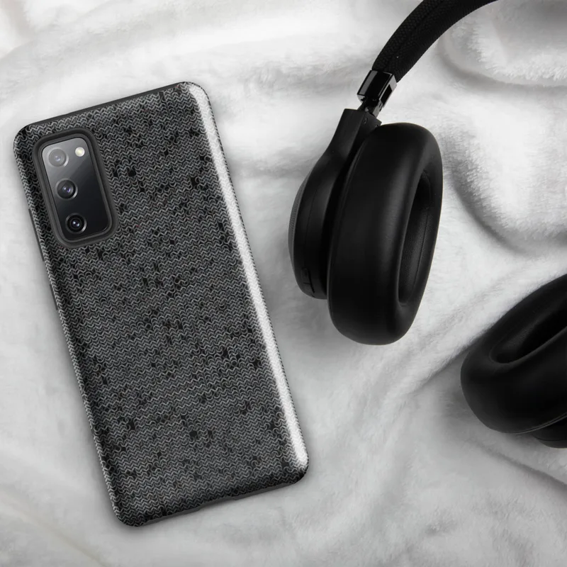 Glossy Dark Chain Mail Armor Tough Case for Samsung — close-up chain mail armor pattern in deep charcoal and steel grey