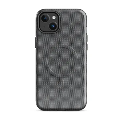 close-up dark charcoal knit fabric texture with tiny scattered deep red flecks throughout the woven pattern on Glossy Dark Knit Texture MagSafe Tough Case for iPhone - default - Front view
