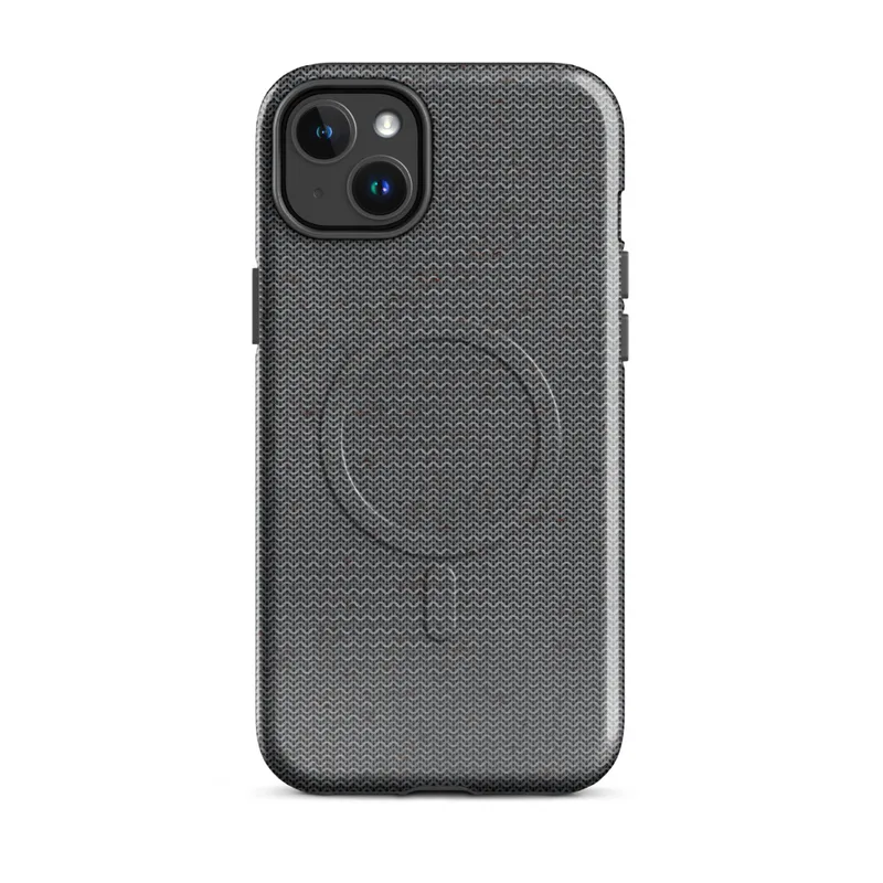 Glossy Dark Knit Texture MagSafe Tough Case for iPhone — close-up dark charcoal knit fabric texture with tiny scattered deep