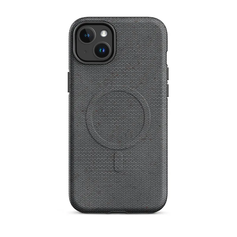 Matte Dark Knit Texture MagSafe Tough Case for iPhone — close-up dark charcoal knit fabric texture with tiny scattered deep