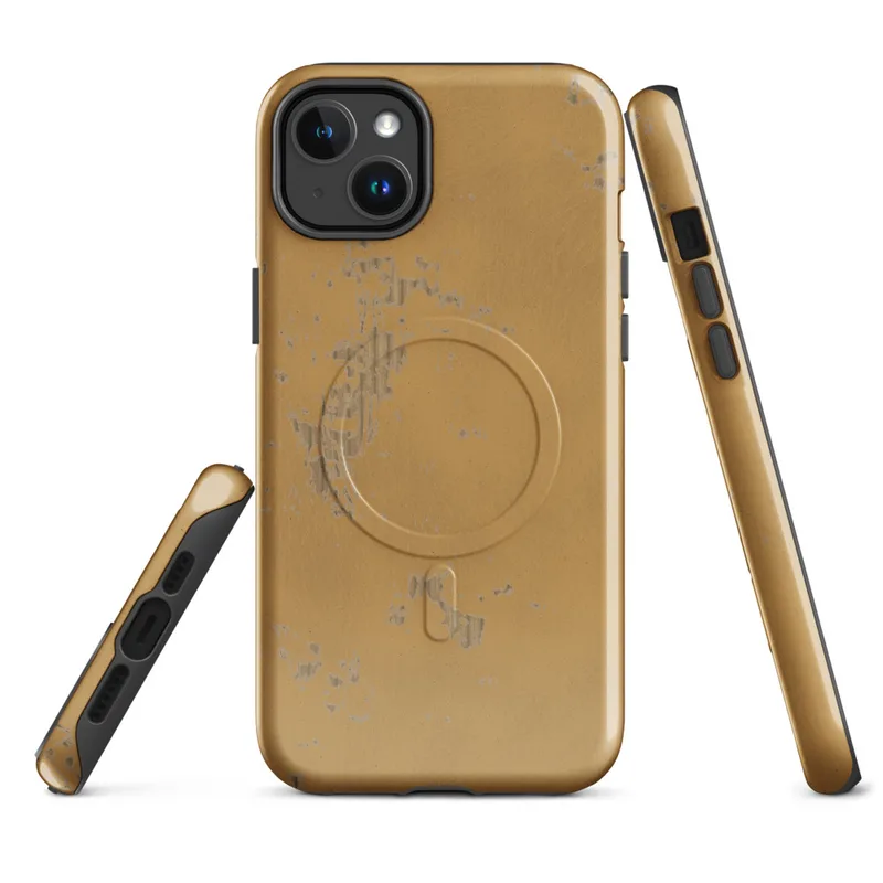 Glossy Desert Sand Weathered Patina MagSafe Tough Case for iPhone — aged ochre and golden-mustard plaster surface