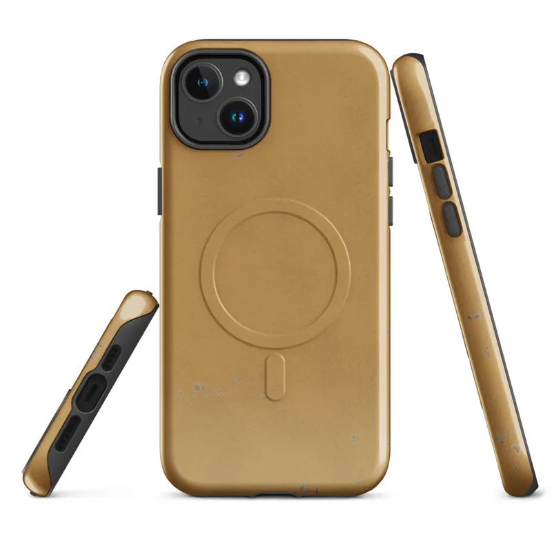 Glossy Desert Sand Weathered Gold MagSafe Tough Case for iPhone — weathered golden ochre surface with brushed texture