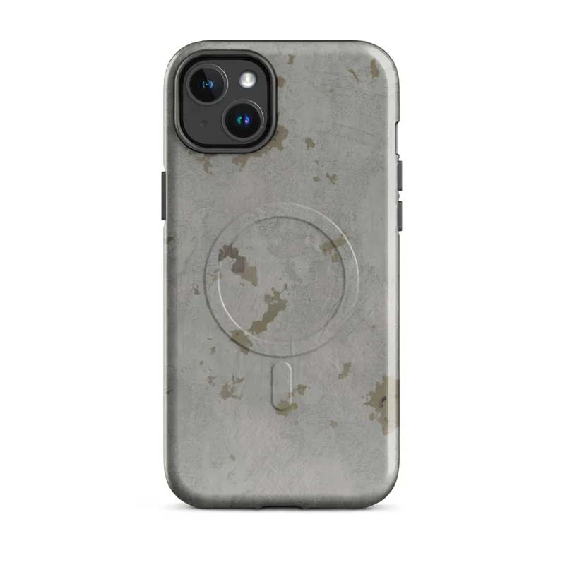 Glossy Weathered Concrete Urban MagSafe Tough Case for iPhone — weathered gray concrete surface with irregular patches