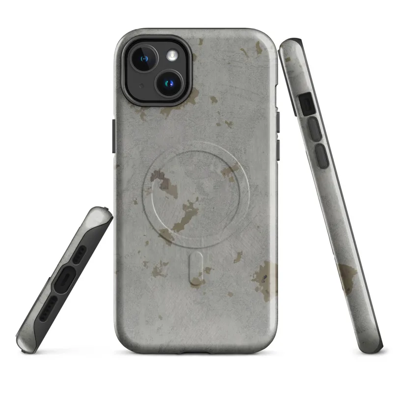 Glossy Weathered Concrete Urban MagSafe Tough Case for iPhone — weathered gray concrete surface with irregular patches