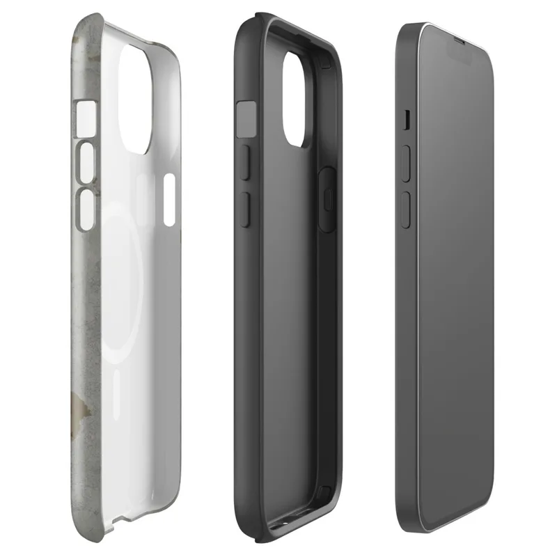 Glossy Weathered Concrete Urban MagSafe Tough Case for iPhone — weathered gray concrete surface with irregular patches
