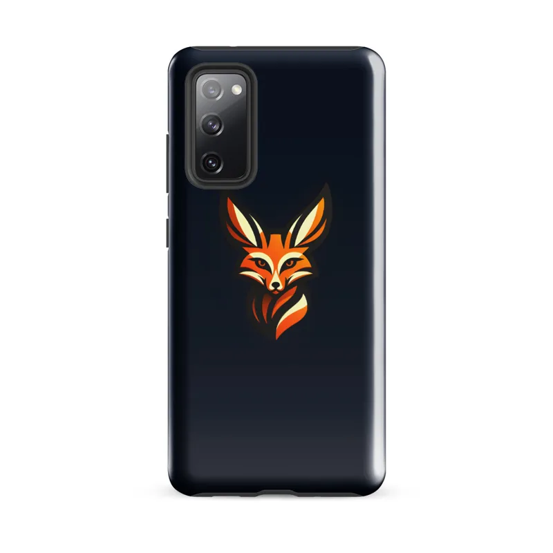 Glossy Shadow Fox Fierce Tough Case for Samsung — geometric fox face with sharp angular lines in orange, ivory, and black