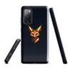 Glossy Shadow Fox Fierce Tough Case for Samsung — geometric fox face with sharp angular lines in orange, ivory, and black