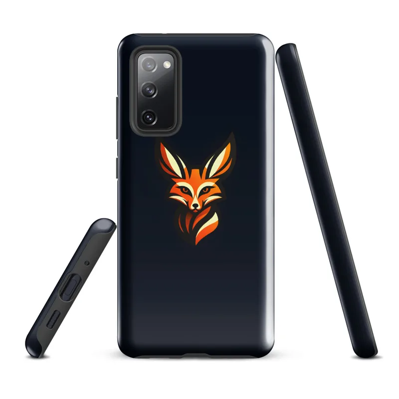 Glossy Shadow Fox Fierce Tough Case for Samsung — geometric fox face with sharp angular lines in orange, ivory, and black